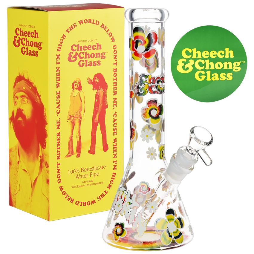 Photograph of product: Cheech & Chong Glass Tie Dye Glow Beaker Water Pipe | 10" | 14mm F | Licensed Gift Box Included