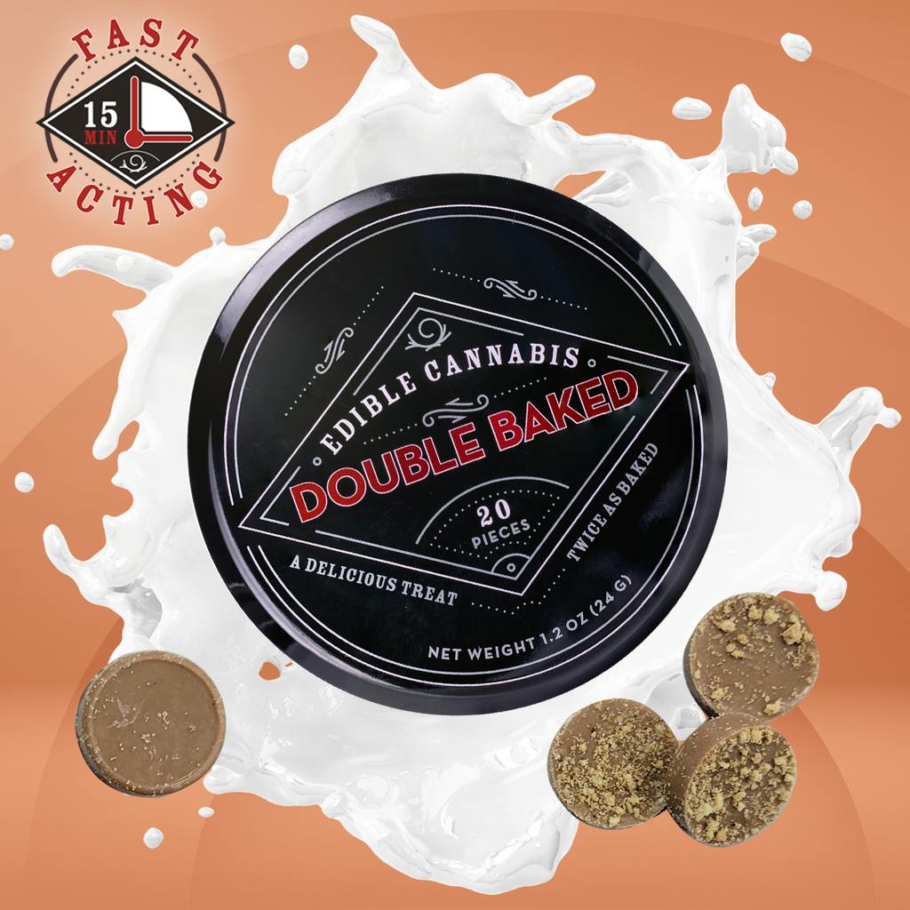 Photograph of product: Double Baked | Coffee Milk | 100mg RSO Chocolate Bites | 20 Pack | Fast Acting