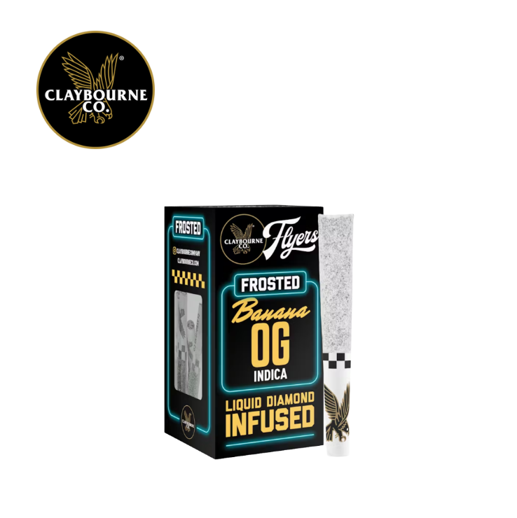 Photograph of product: BANANA OG FROSTED 2.5G INFUSED 5 PACK PREROLLS
