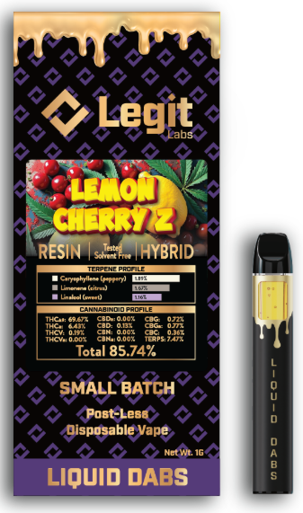 Photograph of product: Lemon Cherry Z | Post-Less Disposable | Cured Resin | Legit Labs