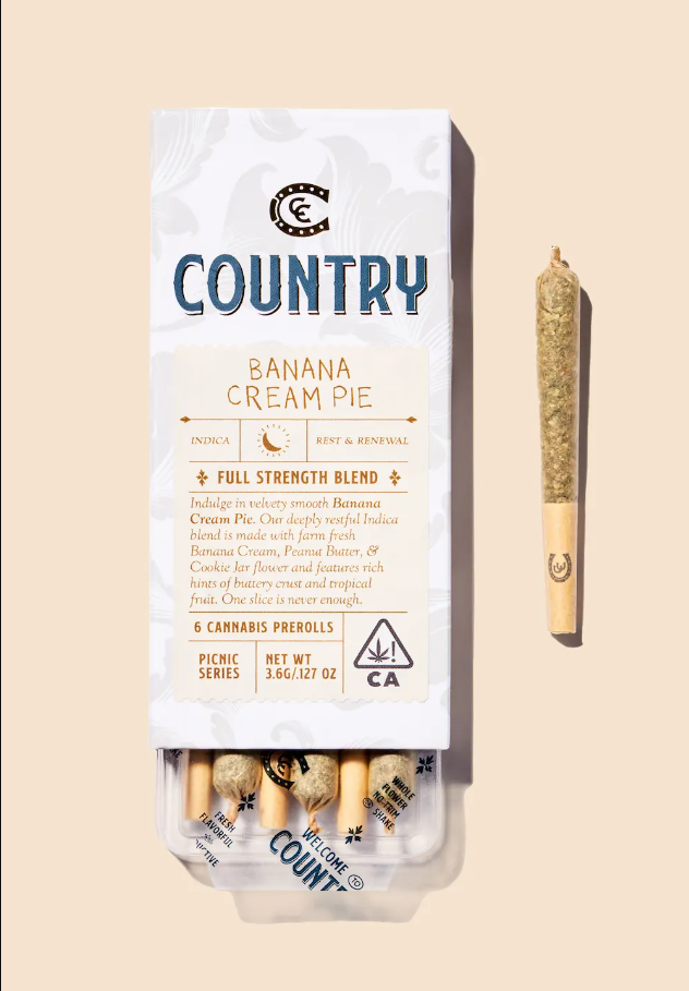Photograph of product: Banana Cream Pie [I] Full Strength Pre-Rolls (6pk) | Country