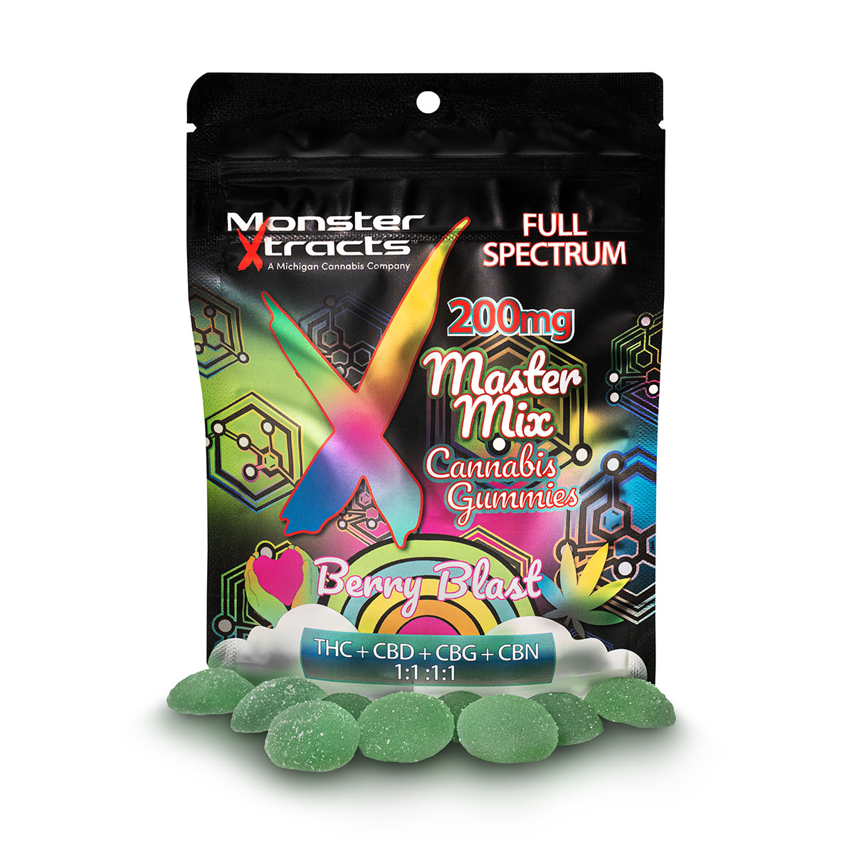 Photograph of product: Berry Blast | 200MG TH-oui: 200MG CBD: 200MG: CBN: 200MG CBG Full Spectrum Gummies