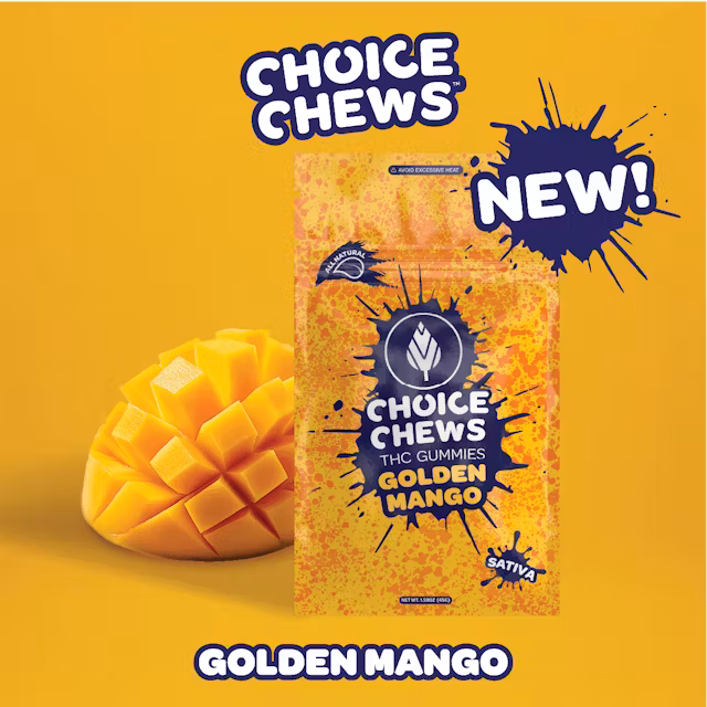 Photograph of product: Choice Chews | 100mg Edibles | Golden Mango