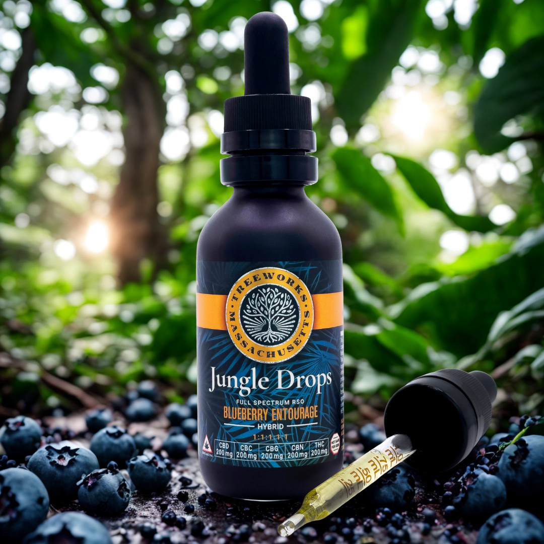 Photograph of product: Jungle Drops | 1:1:1:1:1 TH-oui : CBD : CBG : CBN : CBC | RSO | 2oz