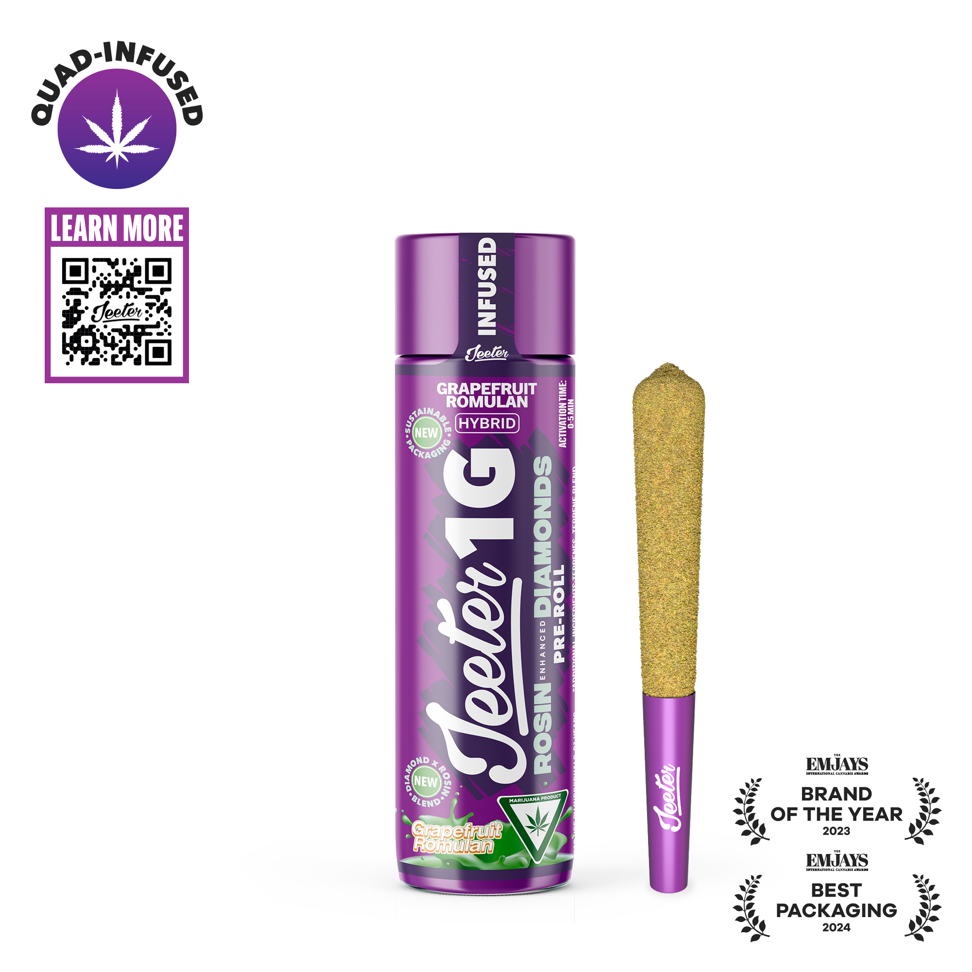 Photograph of product: Grapefruit Romulan 1g Quad Infused Preroll