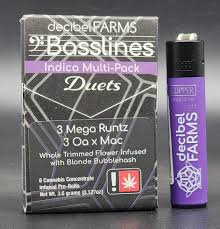 Photograph of product: Decibel .5g APPLE SLAPZ #3/BONKERS #15 Oui'd Basslines Duets Infused Pre-Roll 6pk