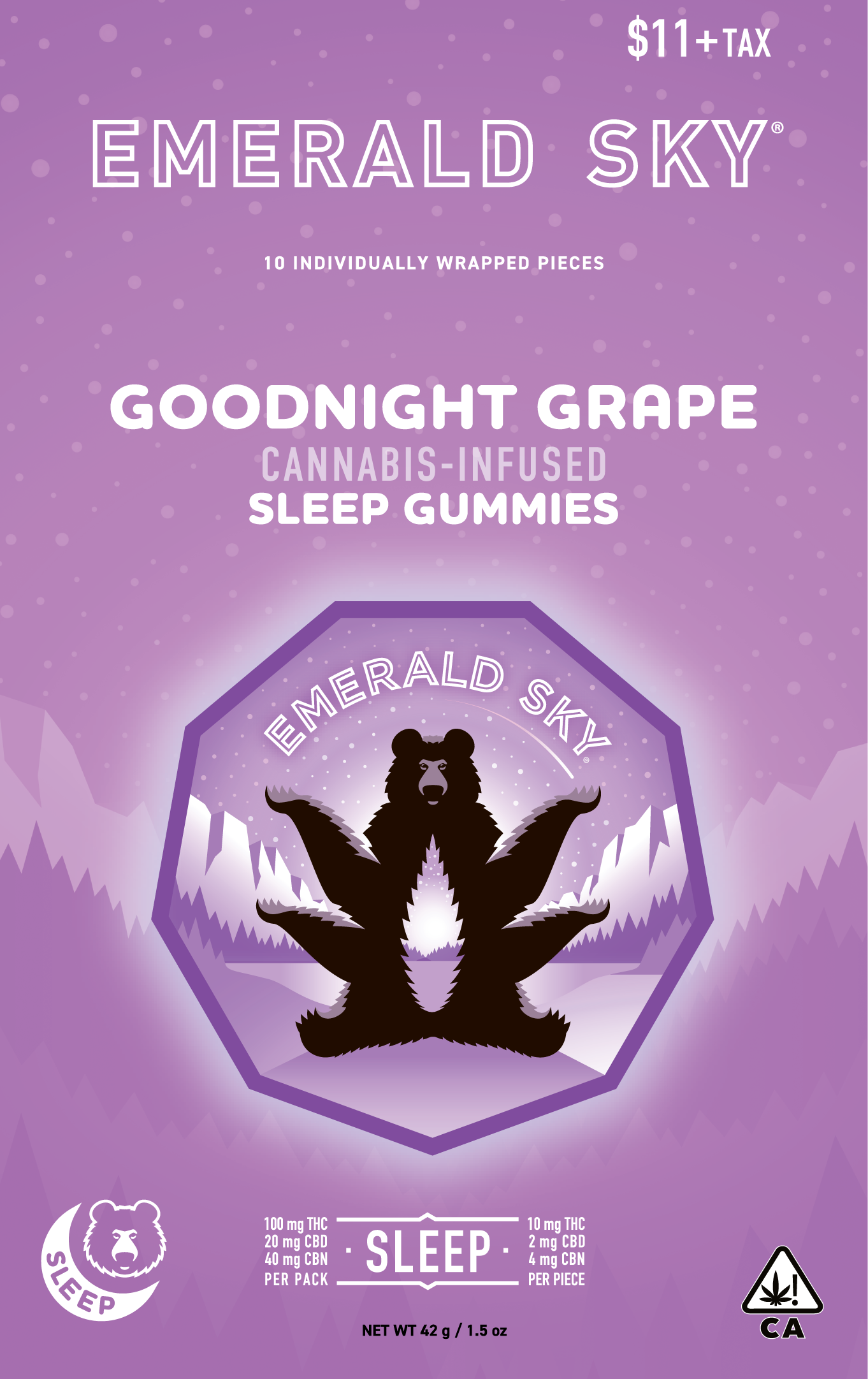 Photograph of product: GOODNIGHT GRAPE GUMMIES 10 PACK 100MG