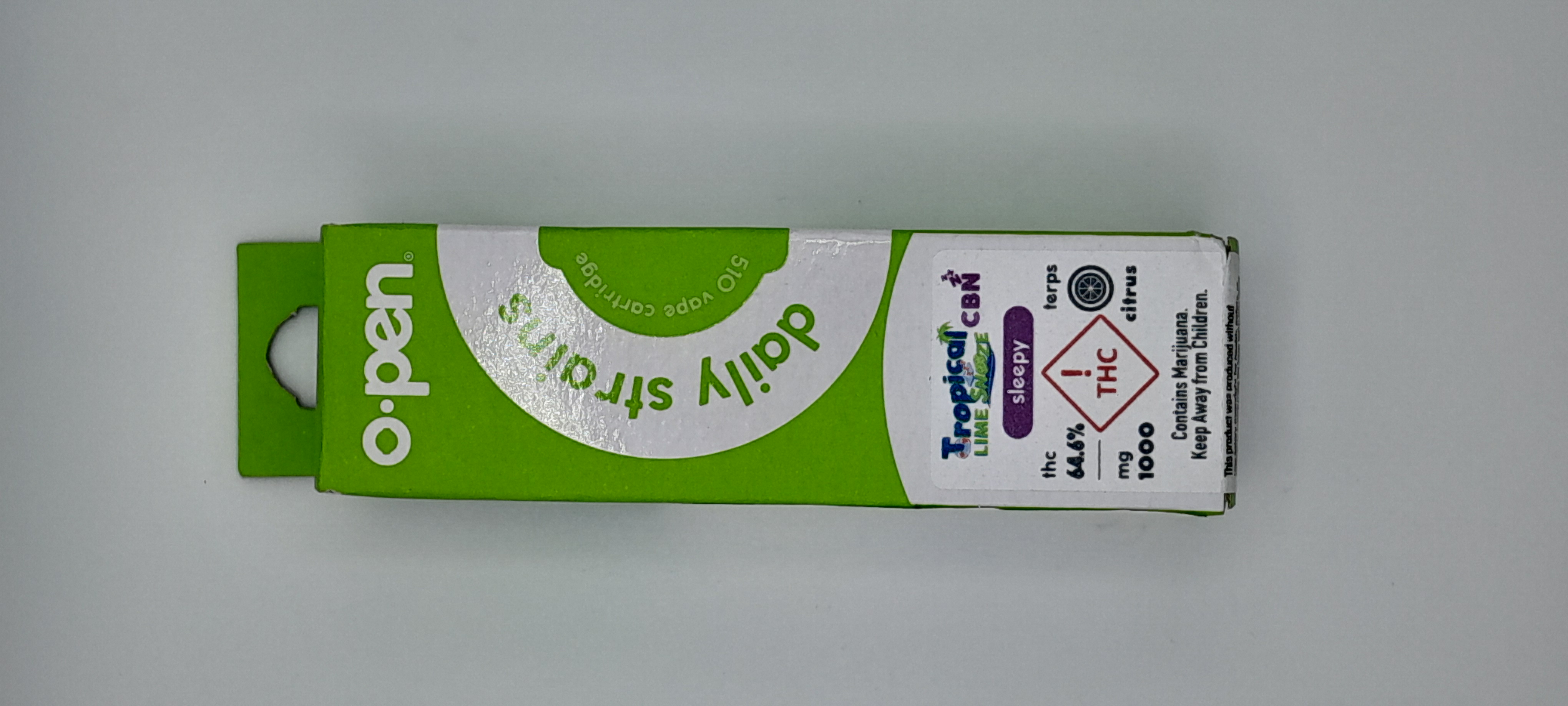 Photograph of product: O.PEN 1000MG DAILY STRAINS CBN SLEEPY TROPICAL LIME CARTRIDGE