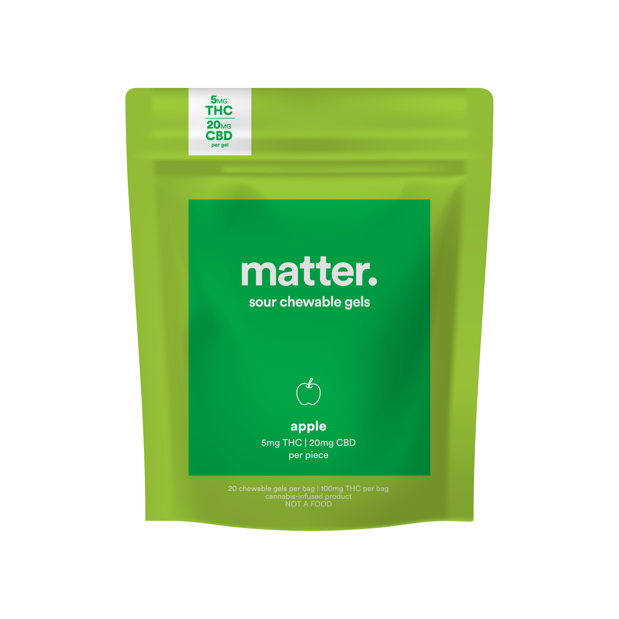 Photograph of product: matter. | Apple 4:1 CBD:TH-oui | 20mg:5mg/20pk Gummies