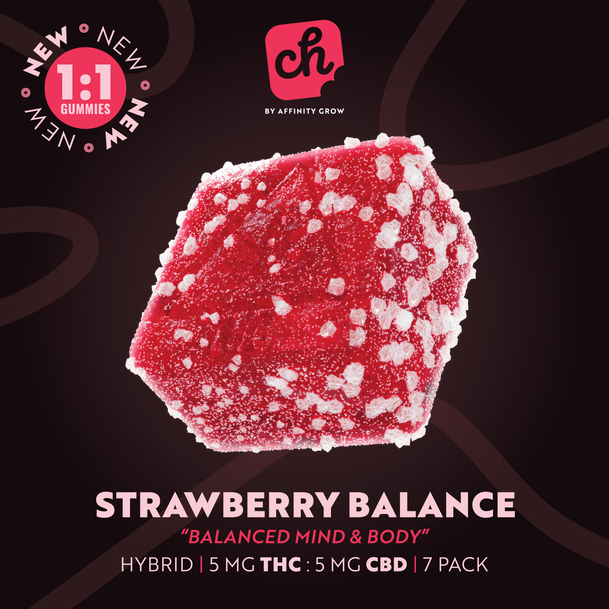 Photograph of product: Chew Strawberry Balance 1:1 CBD:TH-oui Gummies T32.9 C32.2 (H) 7 Pack - 00532