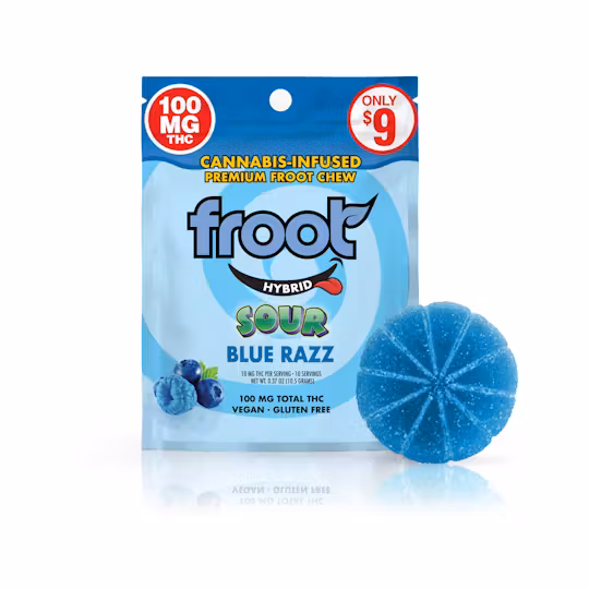 Photograph of product: Sour Blue Razz [H] | 100MG Single TH-oui Gummy | Froot