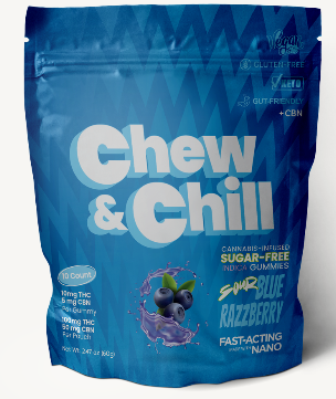 Photograph of product: Chew & Chill | Sour Blue Raspberry | Oui'd | 100mg Gummies