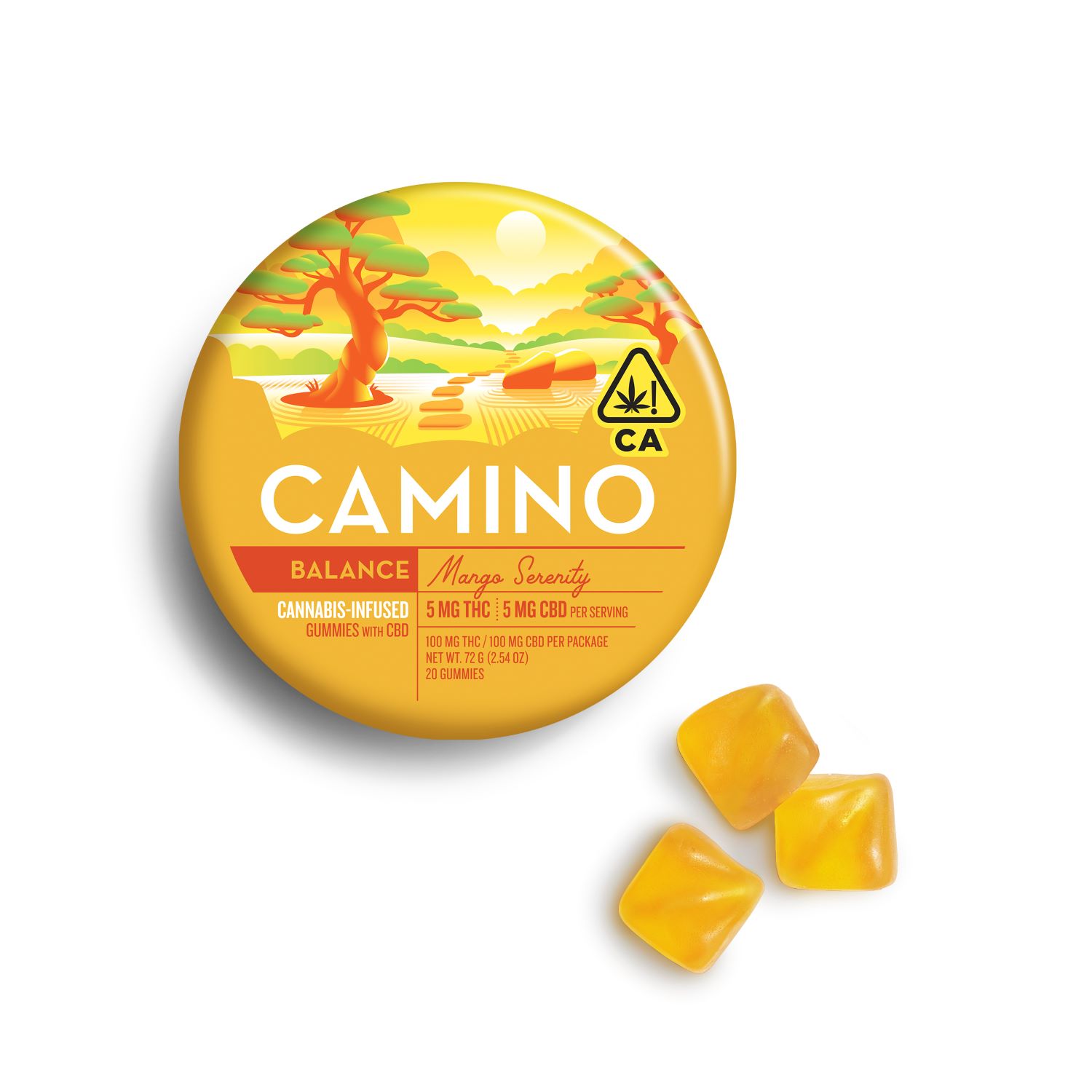Photograph of product: Camino - 100mg - 20ct Gummies - Mango Serenity 1:1 CBD:THC