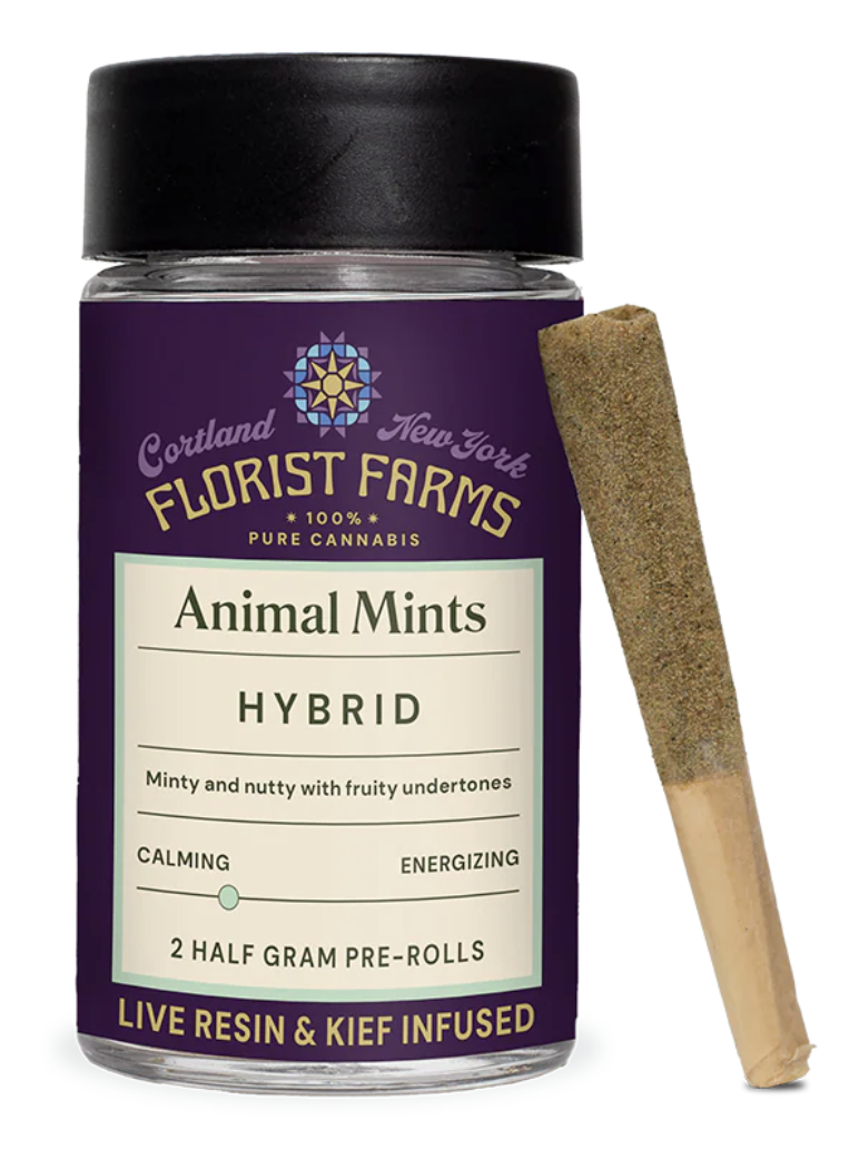 Photograph of product: Florist Farms- Live Resin & Kief Coated 2pk Prerolls- Animal Mintz