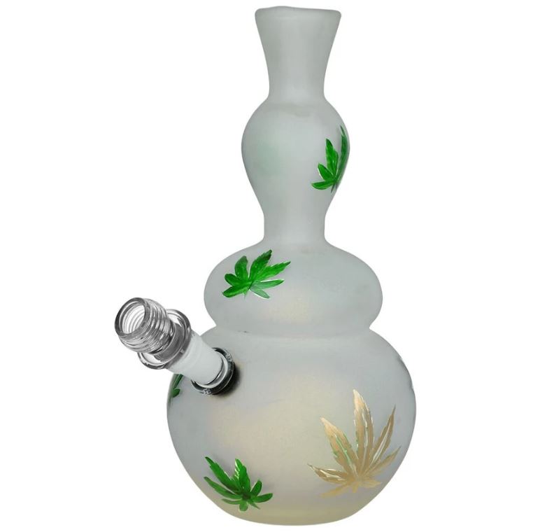Photograph of product: Hemp Leaf Frosted Soft Glass Water Pipe 9" 14mm F (A0130)