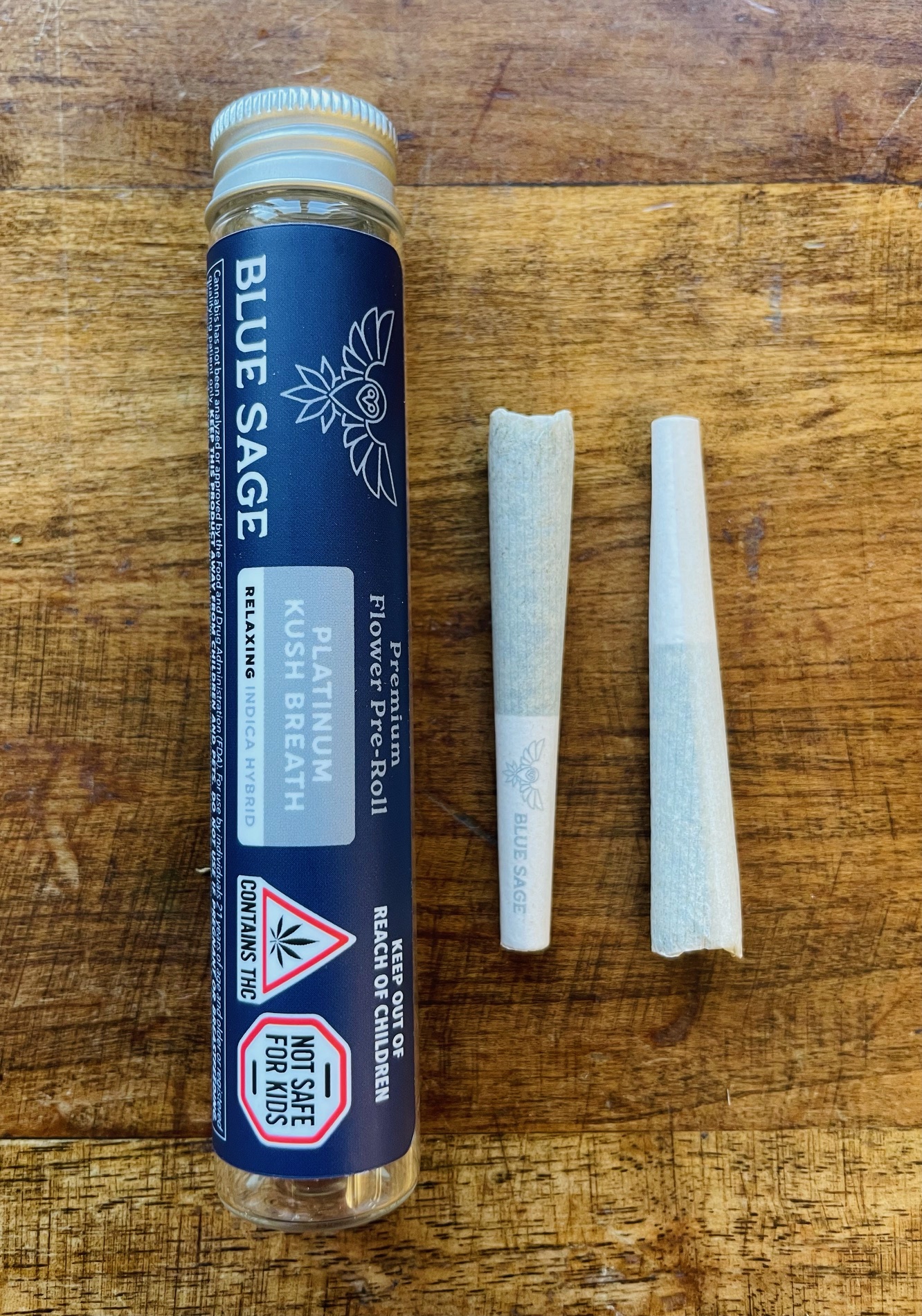 Photograph of product: Blue Sage | Platinum Kush Breath Duckwalkers | Pre-Roll | 2 x 0.5g | 21% TH-oui