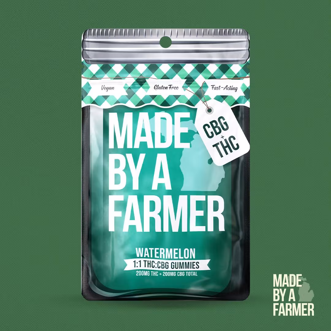 Photograph of product: Made By A Farmer | Watermelon | Infused Gummies | TH-oui 200mg : CBG 200mg | Oui'd