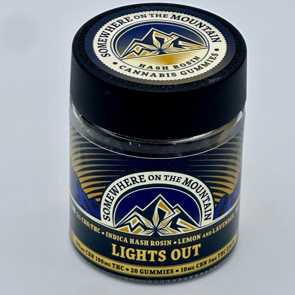 Photograph of Product: SOTM - "Lights Out" Lemon Lavender 100mg 2:1 - 2:1 CBN:THC - Indica Hash Rosin Gummies