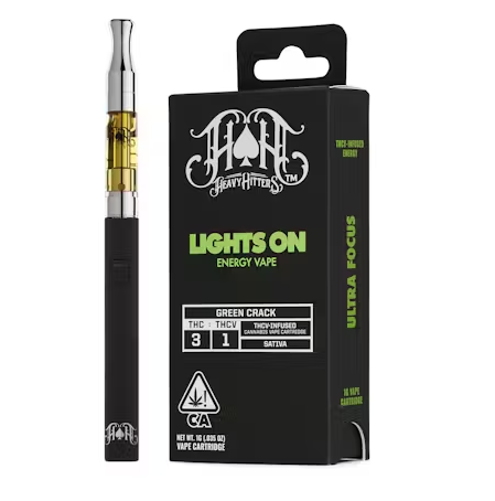 Photograph of product: "Lights On" Green Crack (S) 3:1 TH-oui:TH-ouiV Distillate Oil CARTRIDGE 1g - Heavy Hitters