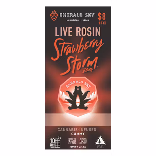 Photograph of product: Emerald Sky | Strawberry Storm Gummies | Hybrid | 100mg
