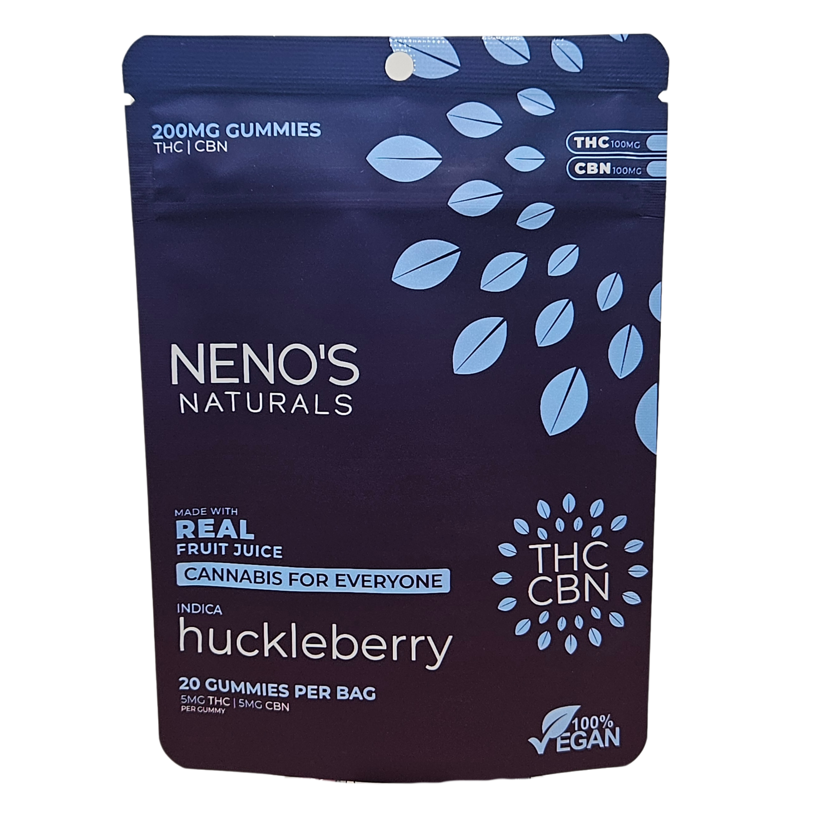 Photograph of product: Neno's Naturals Huckleberry 1:1 100mg TH-oui/CBN Gummies Rec