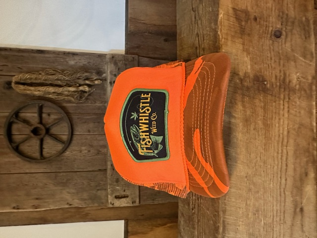 Photograph of product: Fishwhistle Orange Camo Snapback Hat