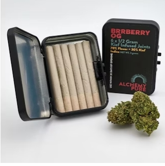 Photograph of product: Alchemy Pure Kief Infused Premium Flower Pre-Rolls | 6pk-0.5g each | Brrberry OG Brrberry OG