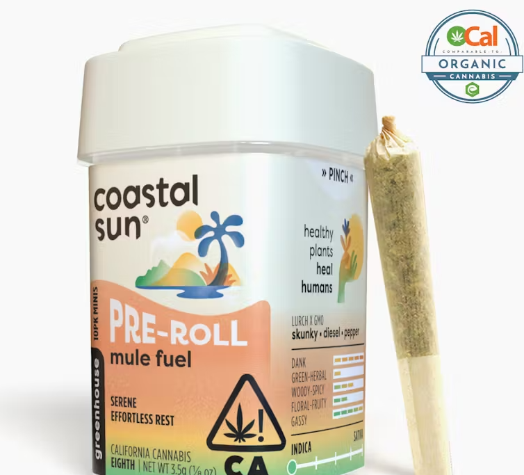 Photograph of product: Coastal Sun Mule Fuel Oui'd Greenhouse Preroll 10pk 3.5g