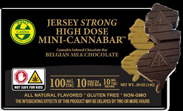 Photograph of product: Jersey Canna - Jersey Strong Mini-Bar High Dose - 100mg/10pk