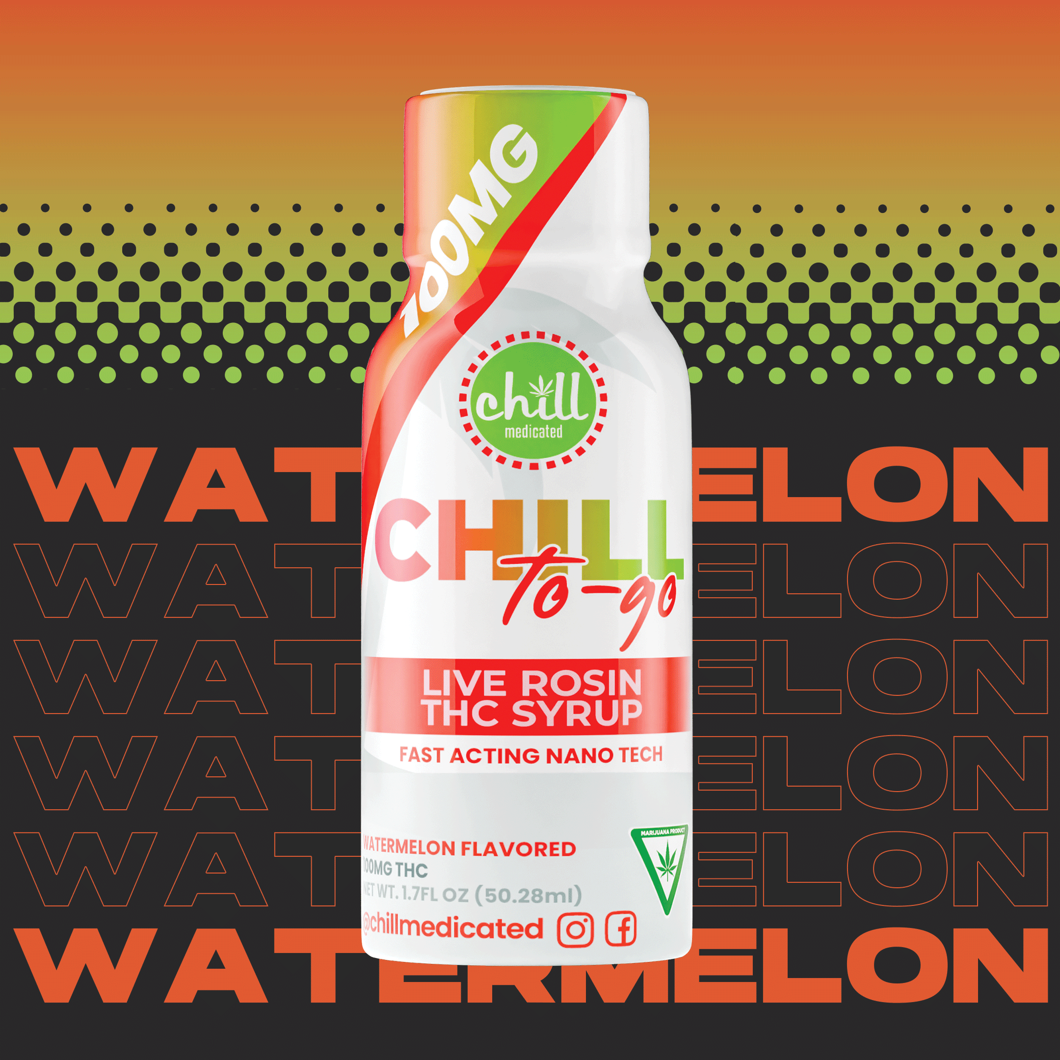 Photograph of Product: Chill To-Go | Watermelon | Live Rosin Syrup Tincture | 100mg