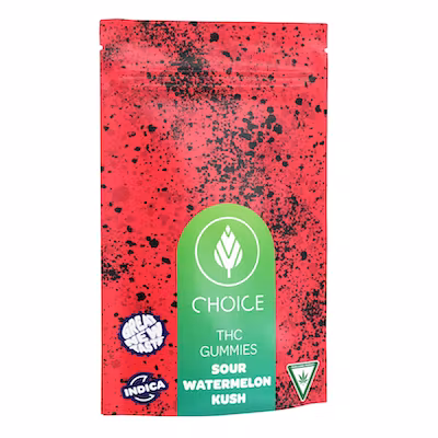 Photograph of Product: Choice Chews - Gummies - 100mg - Sour Watermelon Kush - Indica