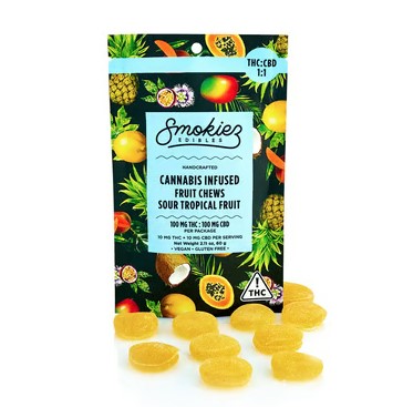 Photograph of product: Gummies | Sour Tropical Fruit | 1:1 (TH-oui:CBD) | 10 Pieces x 10mg