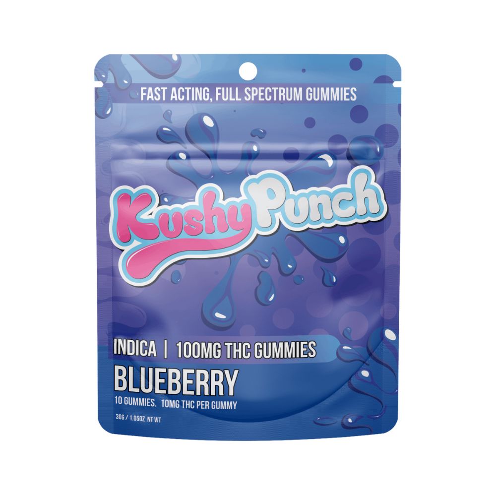 Photograph of product: BLUEBERRY INDIVIDUAL GUMMY 100MG - KUSHY PUNCH