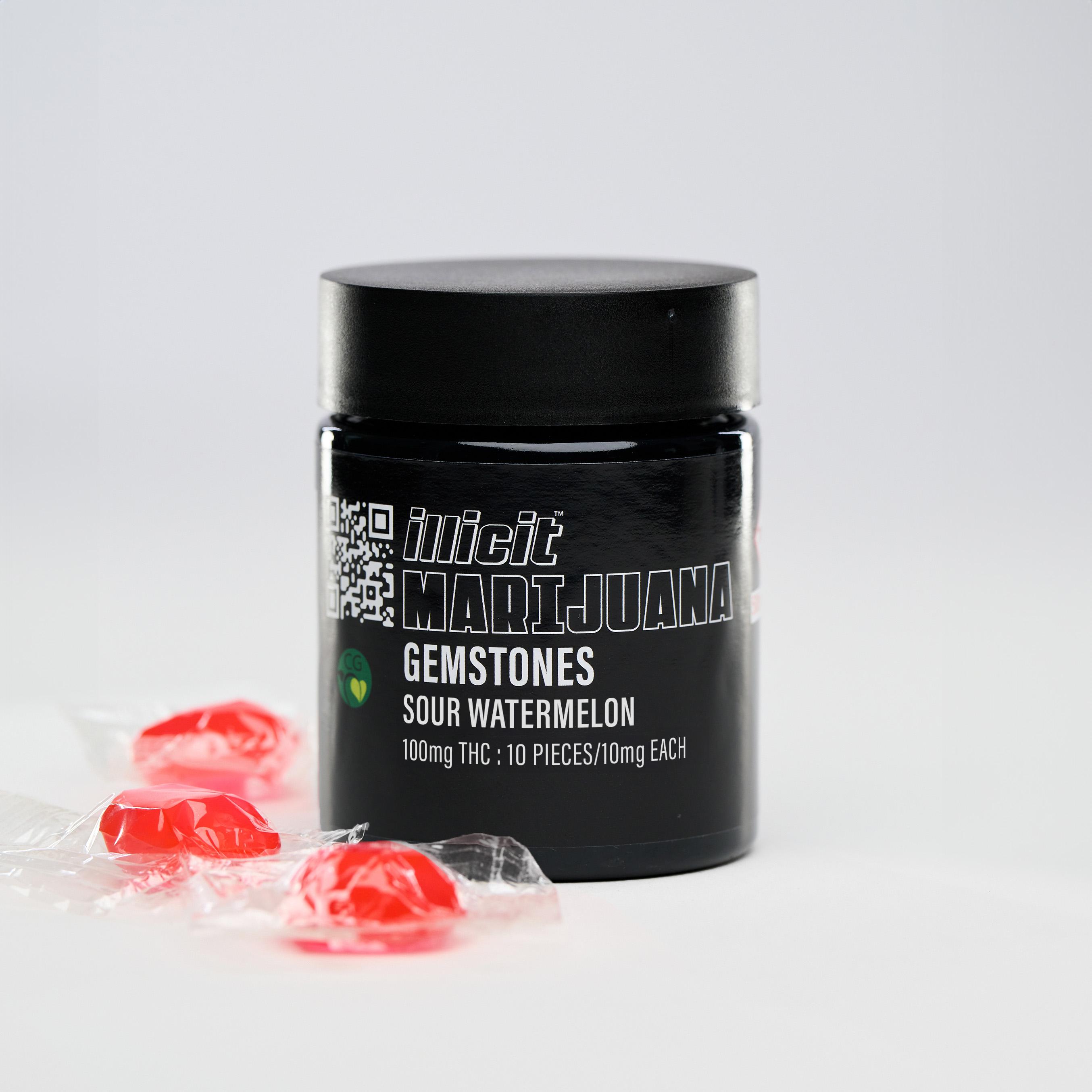 Photograph of product: ILLICIT 100MG SOUR WATERMELON GEMSTONES