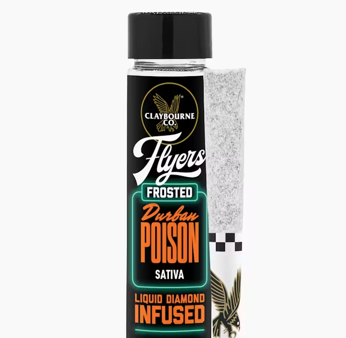 Photograph of product: Claybourne Co Flyers Frosted Durban Poison Infused Preroll 2pk 1g