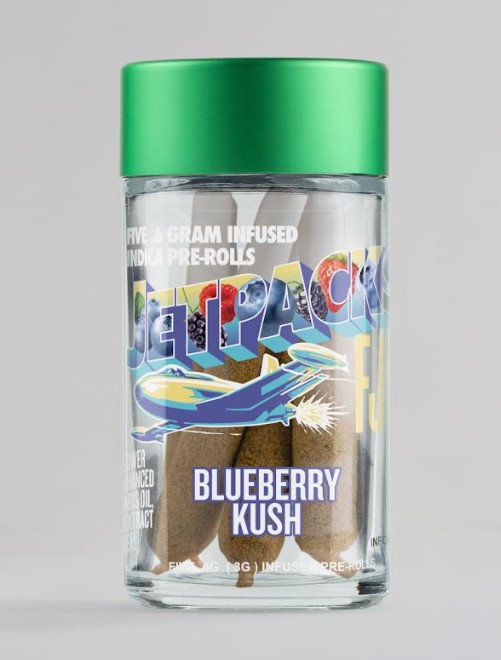 Photograph of product: JetPacks | Blueberry Kush | FJ-Mini | 5pk Infused Pre-roll