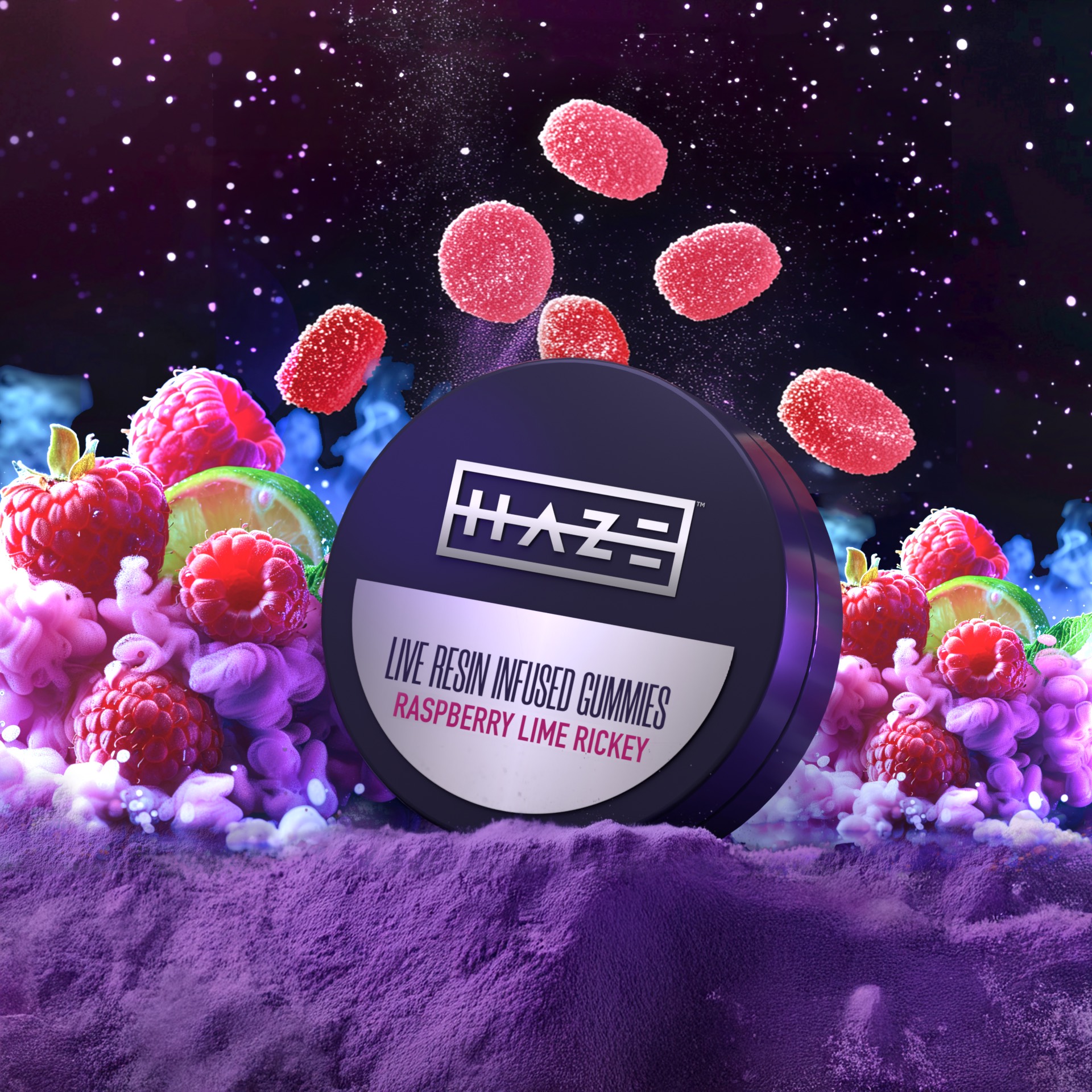 Photograph of product: Haze Raspberry Lime Rickey (H) Live Resin Gummies 5mg 20pk