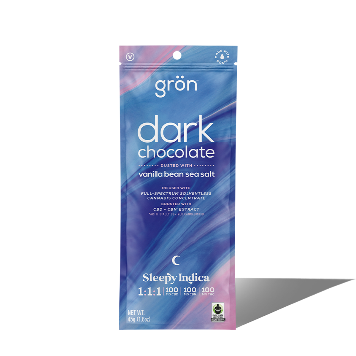 Photograph of Product: 1:1:1 Dark Chocolate w/ Vanilla Bean Sea Salt  CBD/CBN/THC