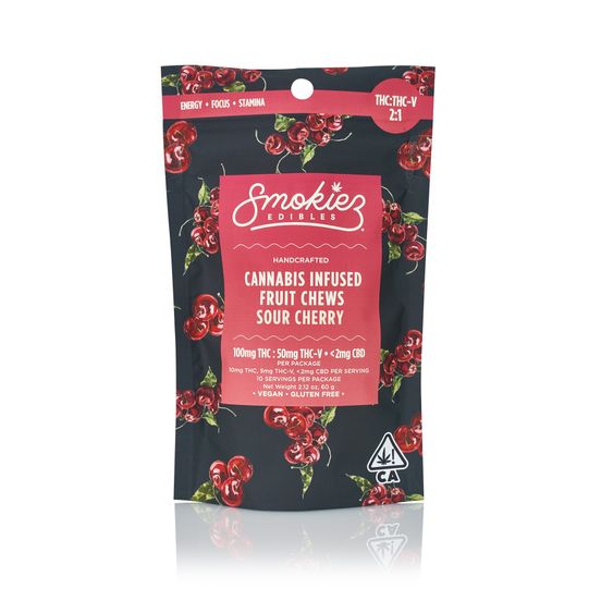 Photograph of product: Smokiez Fruit Chews Sour Cherry 100mg TH-oui / 50mg TH-ouiv 2:1 - 