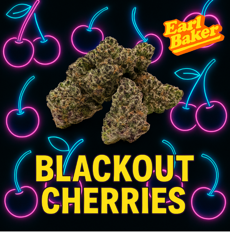 Photograph of product: Earl Baker Blackout Cherries Whole Flower 23.70% (H) 3.5g 00039