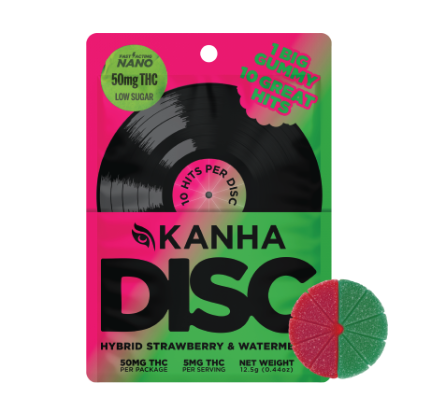 Photograph of product: KANHA DISC STRAWBERRY & WATERMELON 1PK GUMMY 50MG