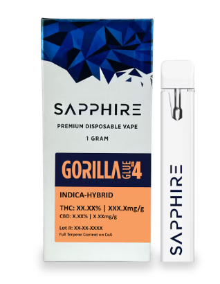 Photograph of product: Sapphire | Gorilla Glue #4 | Disposable Vape AIO | 1g