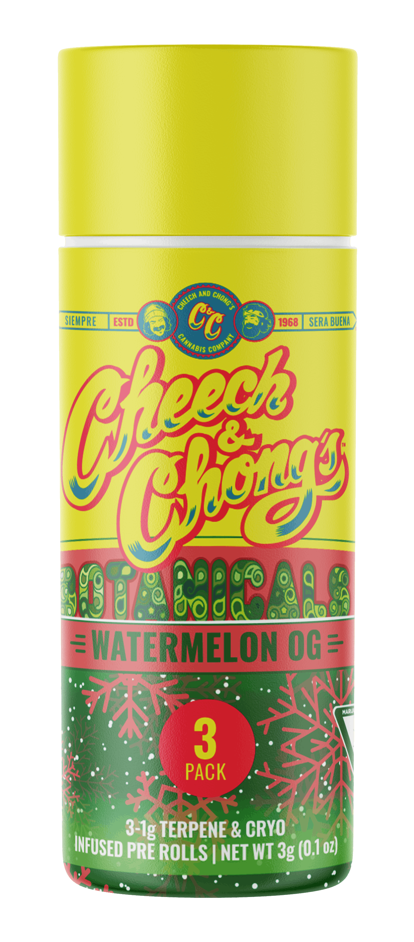Photograph of product: CHEECH & CHONG | WATERMELON OG - CRYO INFUSED PRE ROLL PACK | 3 x Oui'd
