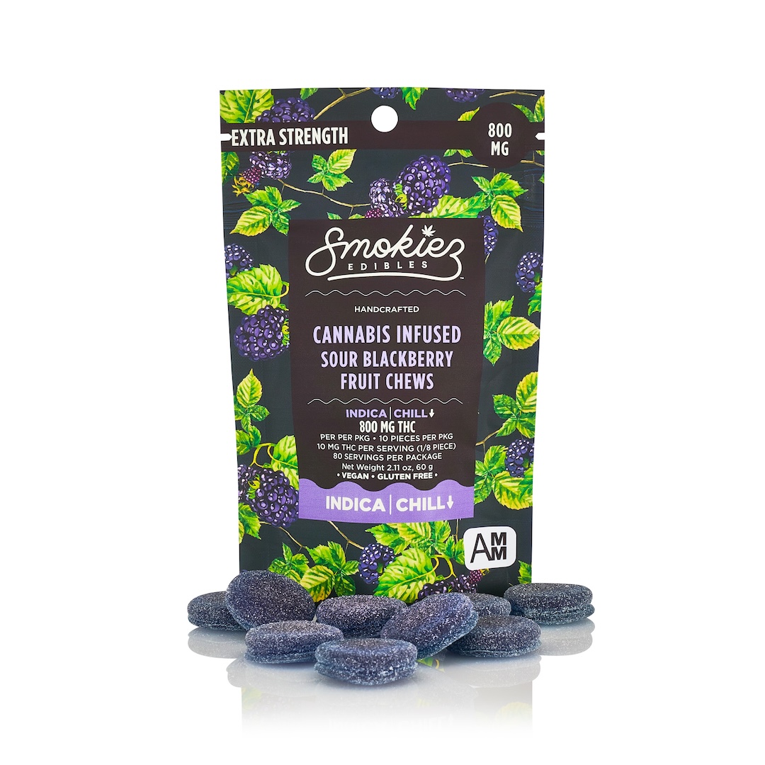 Photograph of product: Smokiez - Edible - Gummies - Sour Blackberry - Oui'd - 800MG