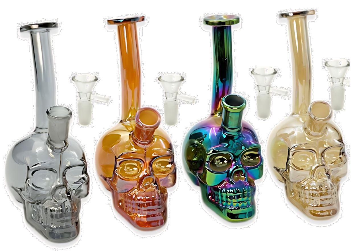 Photograph of product: 5.5" Electro Plated Skull Water Pipe