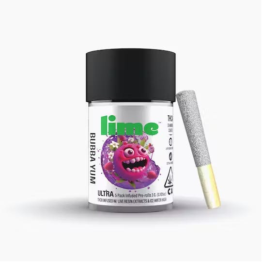 Photograph of product: Lime Ultra Infused .6g Pre-Roll 5pk - (H) Galactic Gas (40.83%)