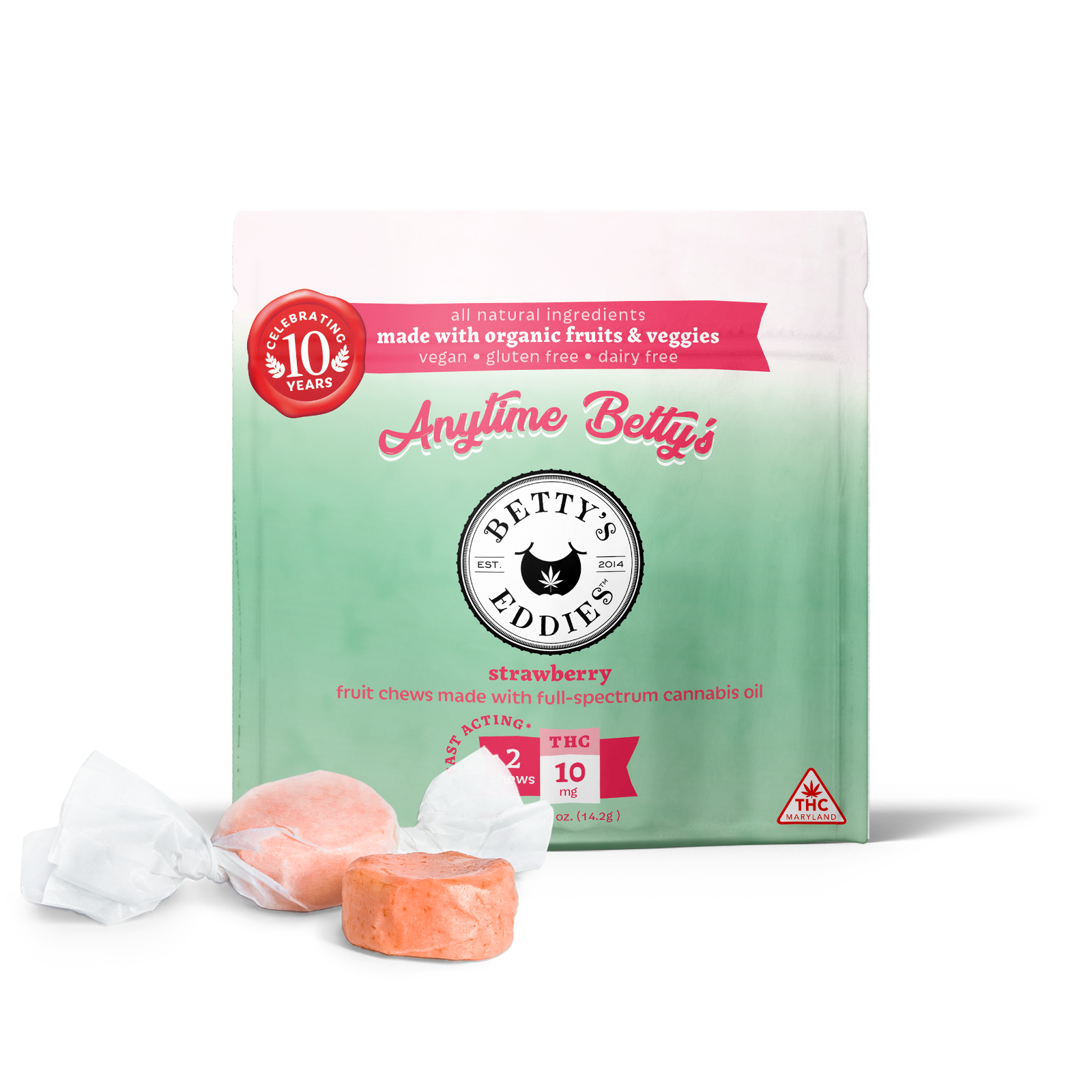 Photograph of product: Betty's Eddies Medicated Chews - Strawberry 100mg