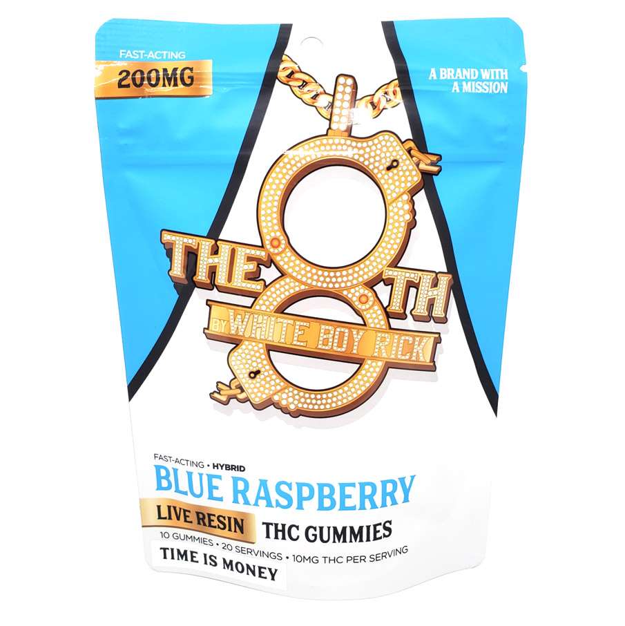 Photograph of product: The 8th By White Boy Rick Blue Raspberry Fast-Acting Live Resin Gummies 200mg Rec