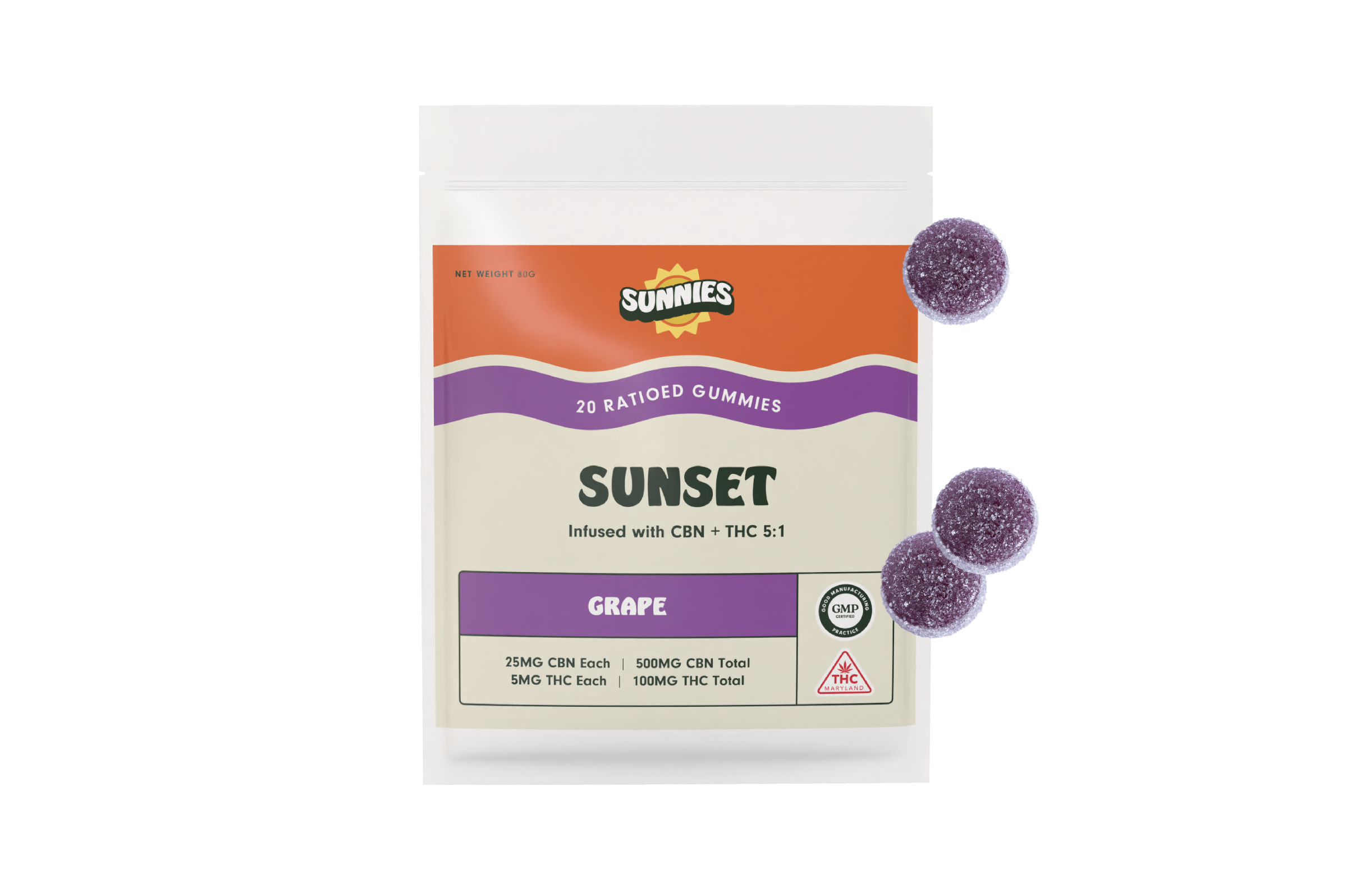 Photograph of product: Sunnies Sunset Gummies 5:1 CBN:TH-oui