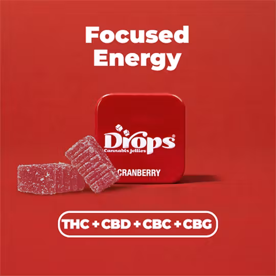 Photograph of product: Drops - 50mg x 2pk Rosin Gummies - Cranberry 1:1 CBD:TH-oui